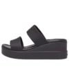 Brooklyn Double Strap Round Toe Mid Wedge Slides “Black”