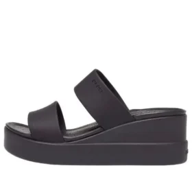 Brooklyn Double Strap Round Toe Mid Wedge Slides “Black”