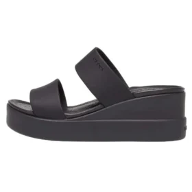Brooklyn Double Strap Round Toe Mid Wedge Slides “Black”