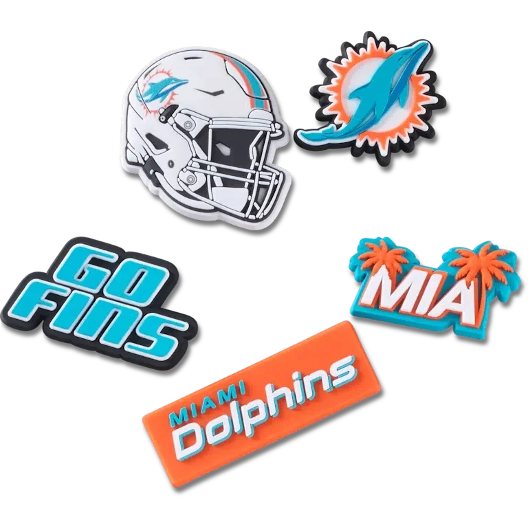 NFL Miami Dolphins Σετ 5 γούρια Jibbitz για παπούτσια NFL Miami Dolphins Σετ 5 γούρια Jibbitz για παπούτσια