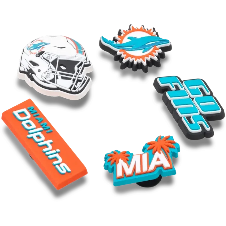 NFL Miami Dolphins Σετ 5 γούρια Jibbitz για παπούτσια NFL Miami Dolphins Σετ 5 γούρια Jibbitz για παπούτσια